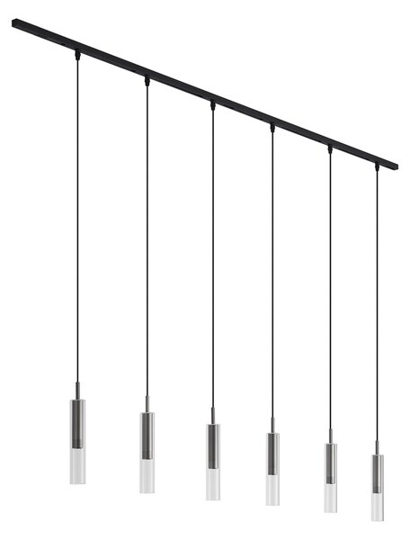 Moderní kolejnicový systém černý s 6 závěsnými svítidly Gunmetal 1-fázový - Slimline Loyce