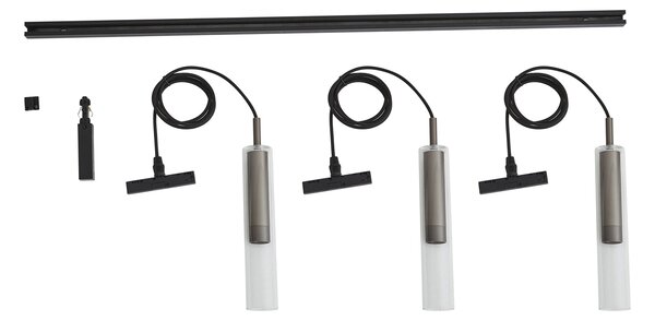 Moderní kolejnicový systém černý se 3 závěsnými svítidly Gunmetal 1-fázový - Slimline Loyce