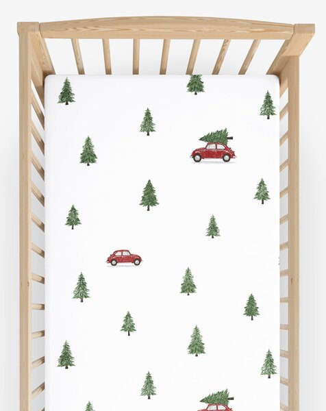 Goldea vánoční bavlněné napínací prostěradlo do dětské postýlky - cesta pro stromeček 60 x 120 cm