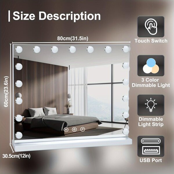 Zrcadlo do make-upu - Kosmetické zrcadlo - Zrcadlo s osvětlením - Zvětšovací zrcadlo - USB zrcadlo - 18 stmívatelných světel