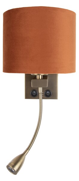 Nástěnná lampa bronzová s flexibilním ramenem a oranžovým stínidlem se zlatým vnitřkem 18cm - Brescia Combi
