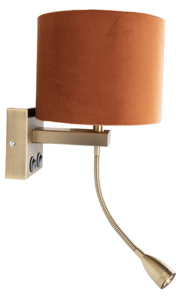 Nástěnná lampa bronzová s flexibilním ramenem a oranžovým stínidlem se zlatým vnitřkem 18cm - Brescia Combi