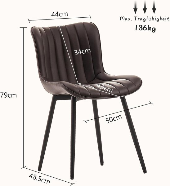 Hnědé jídelní židle z umělé kůže s nastavitelnými nohami a ergonomickou výplní
