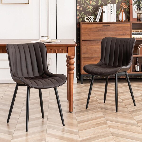 Hnědé jídelní židle z umělé kůže s nastavitelnými nohami a ergonomickou výplní