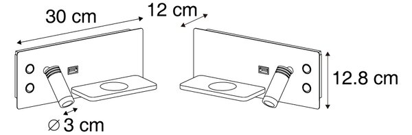 Sada 2 béžových nástěnných svítidel vč. LED s USB a indukční nabíječkou - Riza