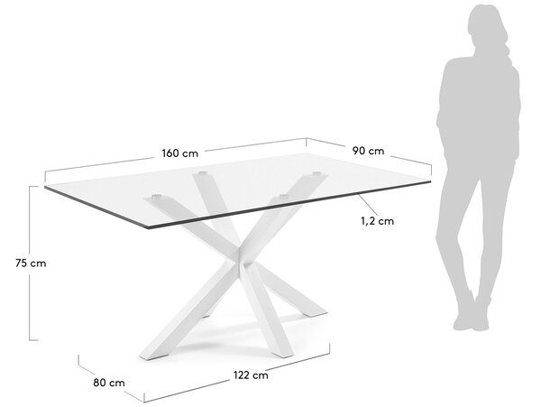Skleněný jídelní stůl Kave Home Argo 160 x 90 cm s bílou kovovou podnoží