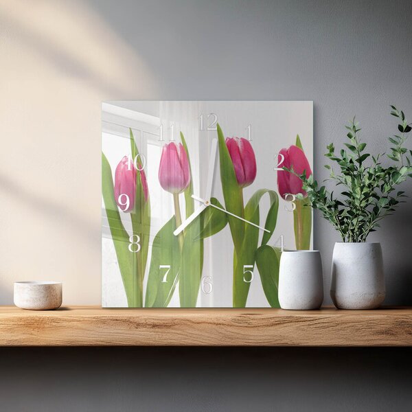 Skleněné hodiny Tulipány zskb-30x30-00086960