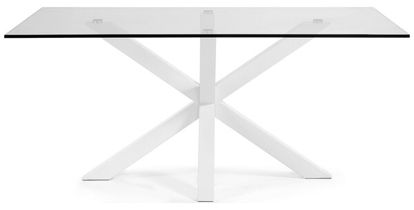Skleněný jídelní stůl Kave Home Argo 160 x 90 cm s bílou kovovou podnoží