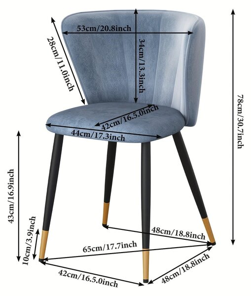 Ergonomické jídelní židle z veluru – sada 2 modrých židlí s kovovými nohami – ihned k použití