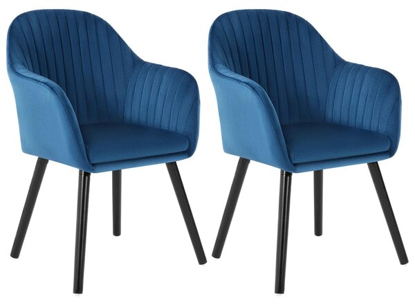 Jídelní židle - Židle - Kuchyňská židle - Židle s područkami - Sametová židle - Sada 2 kusů, modrá barva - Ergonomický design