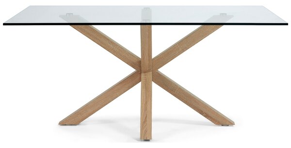 Skleněný jídelní stůl Kave Home Argo 180 x 100 cm s přírodní kovovou podnoží