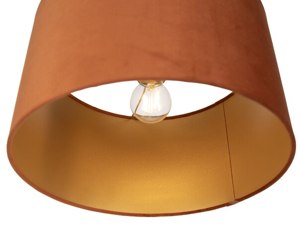 Závěsná lampa černá se zástrčkou a oranžovým stínidlem se zlatým vnitřkem 35cm - Cavalux