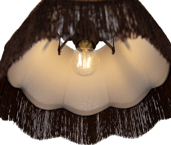 Hanglamp zwart met stekker en bruine kap met witte binnenkant 31,5cm - Cavalux