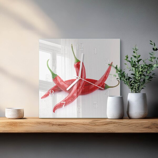 Skleněné hodiny Chilli papričky zskb-30x30-00093373