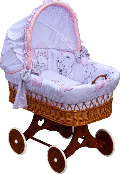 Proutěný košík na miminko s boudičkou Scarlett Gusto - růžová Mdum