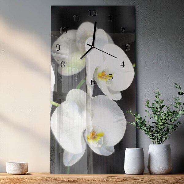Skleněné hodiny vertikální Orchidej zsppc-30x60-00170763