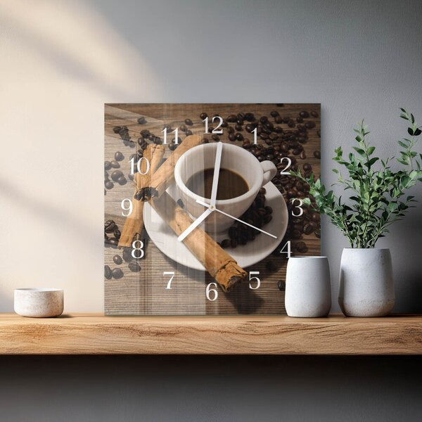Skleněné hodiny Skořicová káva zskb-30x30-00083699