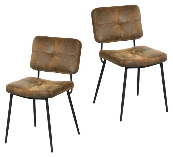 Retro skandinávské jídelní židle – sada 2 kusů – hnědá bavlna – ergonomický design s kovovými nohami