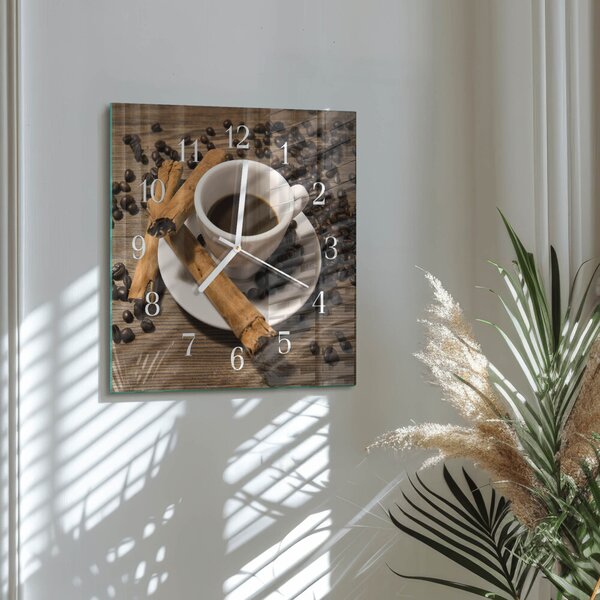 Skleněné hodiny Skořicová káva zskb-30x30-00083699
