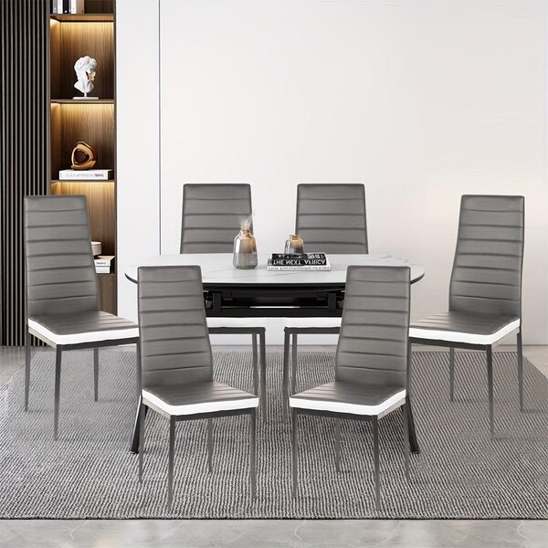 Jídelní židle - Kuchyňské židle - Sada židlí - Designové židle - Šedobílá Imitace kůže - Robustní ocelové nohy