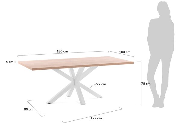 Dubový jídelní stůl Kave Home Argo 180 x 100 cm s bílou kovovou podnoží