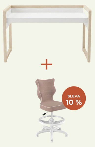 Dětský rostoucí stůl STOLLY se dvěma výškami stolu + ergonomická židle STARORŮŽOVÁ Zvolte rozměr židle: dítě 119 - 142 cm (výška stolu 71 - 82 cm)