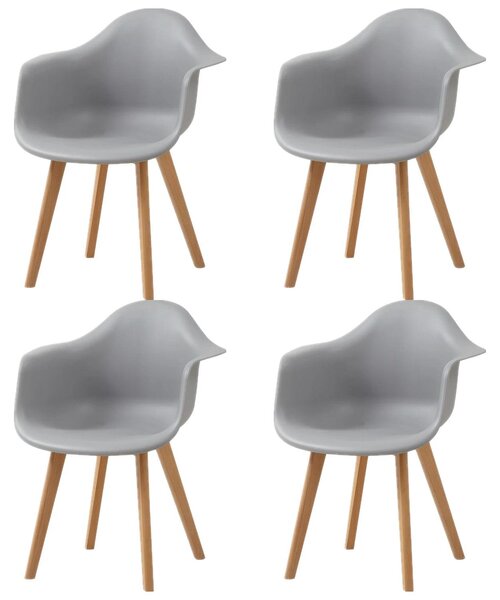 Jídelní židle - sada 4 kusů - minimalistický retro moderní design - s opěradlem - sedák z plastu - nohy z buku