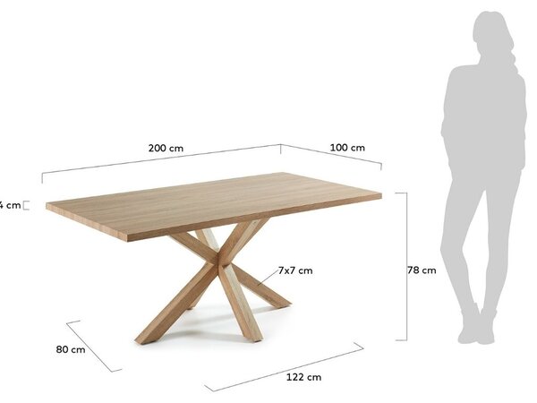Dubový jídelní stůl Kave Home Argo 200 x 100 cm s přírodní kovovou podnoží