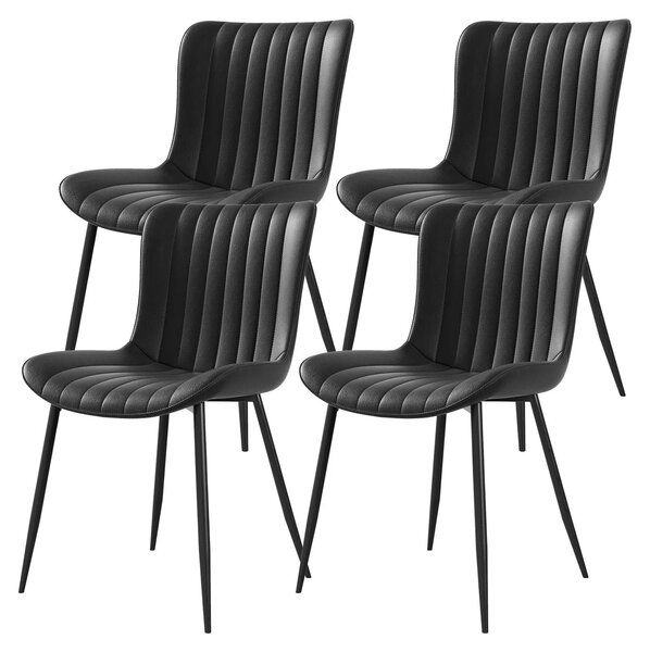 Sada čtyř jídelních židlí v černé umělé kůži s moderním designem, ideální do kuchyně