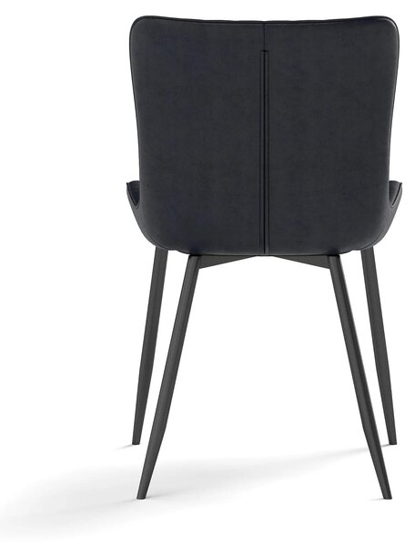Sada čtyř jídelních židlí v černé umělé kůži s moderním designem, ideální do kuchyně
