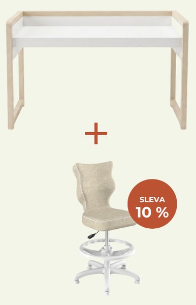 Dětský rostoucí stůl STOLLY se dvěma výškami stolu + ergonomická židle BÉŽOVÁ Zvolte rozměr židle: dítě 133 - 159 cm (výška stolu 71 - 82 cm)
