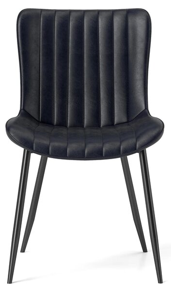 Sada čtyř jídelních židlí v černé umělé kůži s moderním designem, ideální do kuchyně