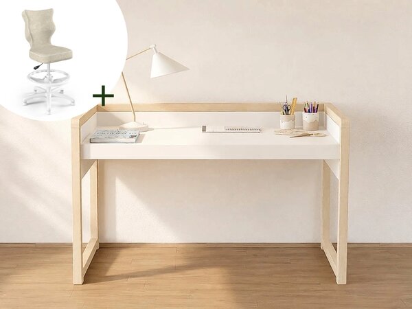 Dětský rostoucí stůl STOLLY se dvěma výškami stolu + ergonomická židle BÉŽOVÁ Zvolte rozměr židle: dítě 133 - 159 cm (výška stolu 71 - 82 cm)