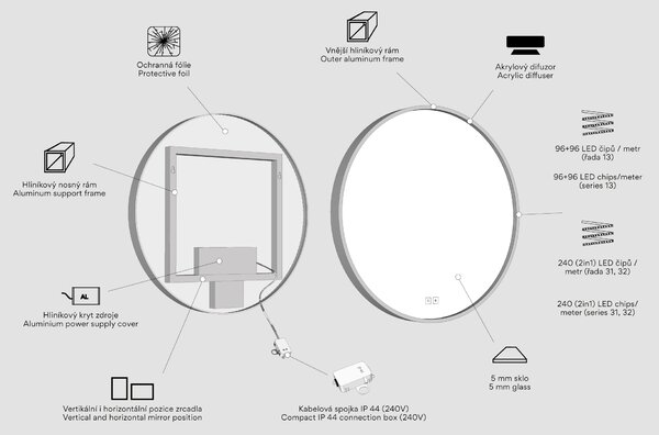 Nimco bílé kulaté zrcadlo do koupelny 70 cm s osvětlením ZPB 28001RVX-05