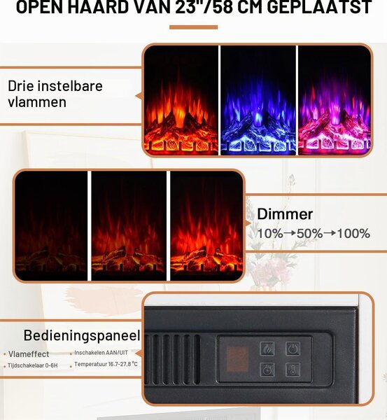 Elektrické krbové topidlo, stojací model - rozměry 58 cm - výkon 1800 W - černý kov - dekorativní krb