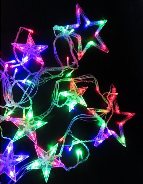 Hjlight Průhledný řetěz se zavěšenými hvězdami světýlky 2.5 m--Vánoční LED osvětlení