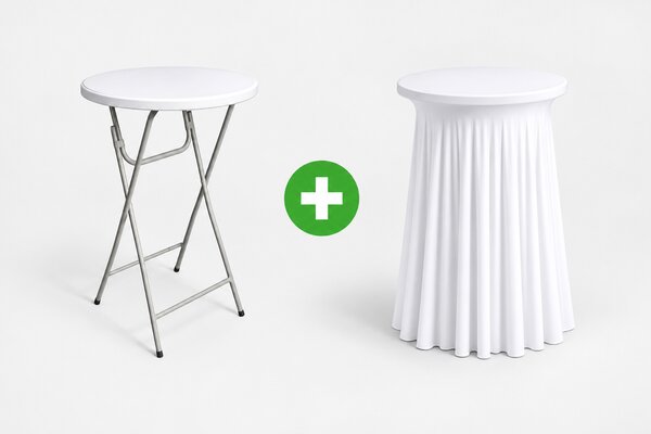 Skládaný strečový potah na bistro stolek Ø60 cm, výška 110 cm – bílý