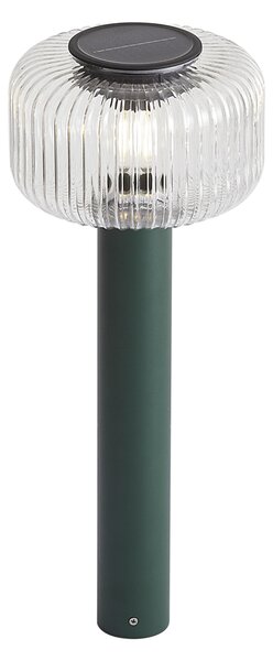 Moderní venkovní patník zelený s žebrovaným sklem vč. LED solární IP65 - Ribble Mushroom