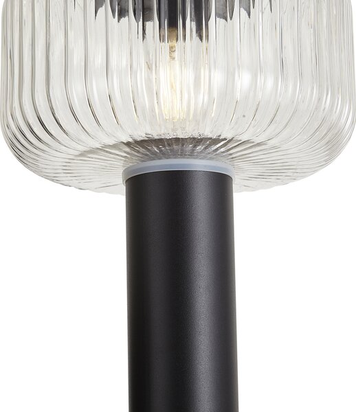Moderní venkovní patník černý s žebrovaným sklem vč. LED solární IP65 - Ribble Mushroom
