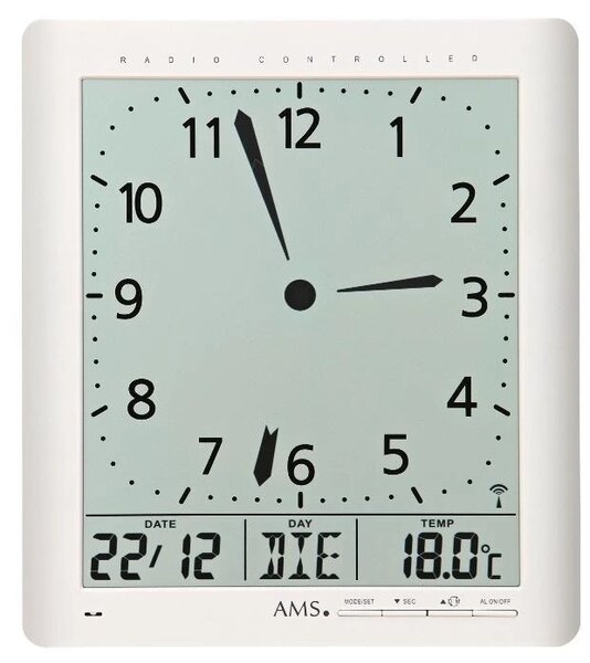 Digitální nástěnné i stolní hodiny 5896 AMS řízené rádiovým signálem 24cm
