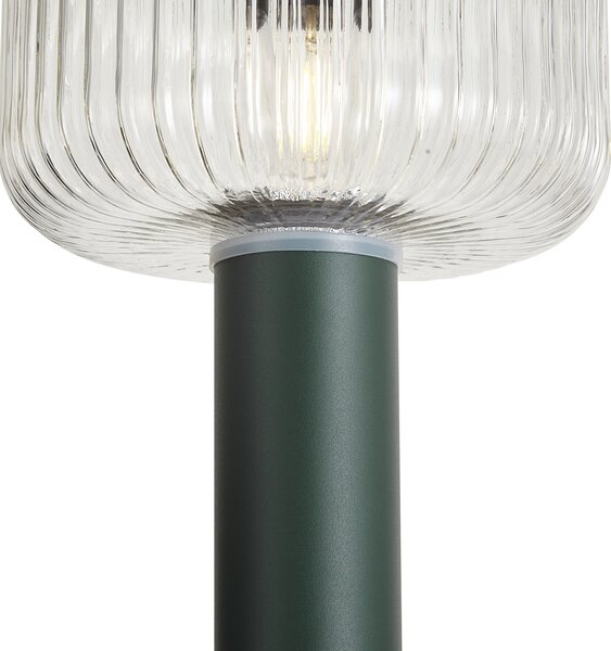 Moderní venkovní patník zelený s žebrovaným sklem vč. LED solární IP65 - Ribble Mushroom