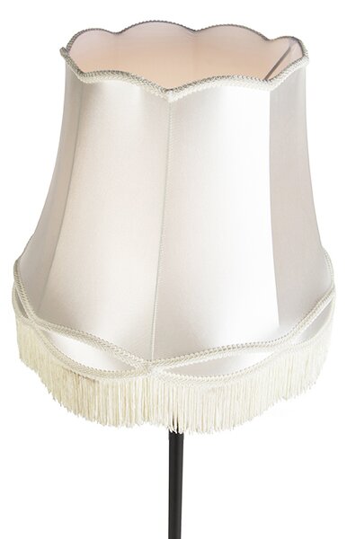 Retro stojací lampa černá s babičkovským stínítkem krémová 45 cm - Simplo