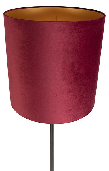Stojací lampa černá s červeným sametovým stínítkem se zlatem 40 cm - Simplo