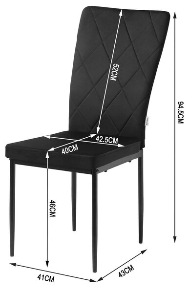 Židle - Jídelní židle - Sada 4 sametových jídelních židlí - Ergonomické - Kovové nohy - Vysoké opěradlo