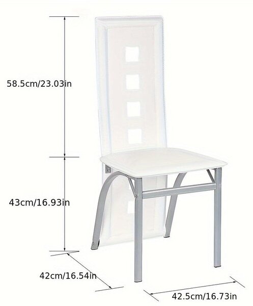 Sada čtyř jídelních židlí – bílá umělá kůže – chromované nohy – moderní design