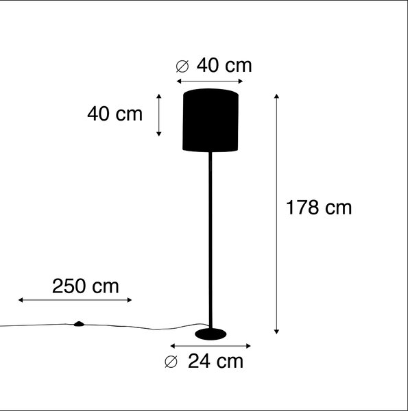 Stojací lampa černá s červeným sametovým stínítkem se zlatem 40 cm - Simplo