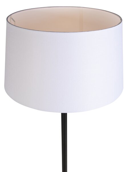 Stojací lampa černá s bílým lněným stínítkem 45 cm - Simplo