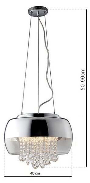 Závěsné svítidlo Luna, 1x krystalky/chromové/transparentní skleněné stínítko, ch, o