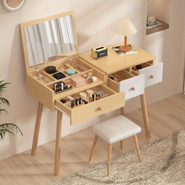 Kaptafel – Toaletní stolek – Kosmetický stolek – Stolek pro osobní hygienu – Toaletní stolek – Velké zrcadlo