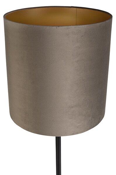 Stojací lampa černá s tmavě hnědým a zlatým sametovým stínítkem 40 cm - Simplo